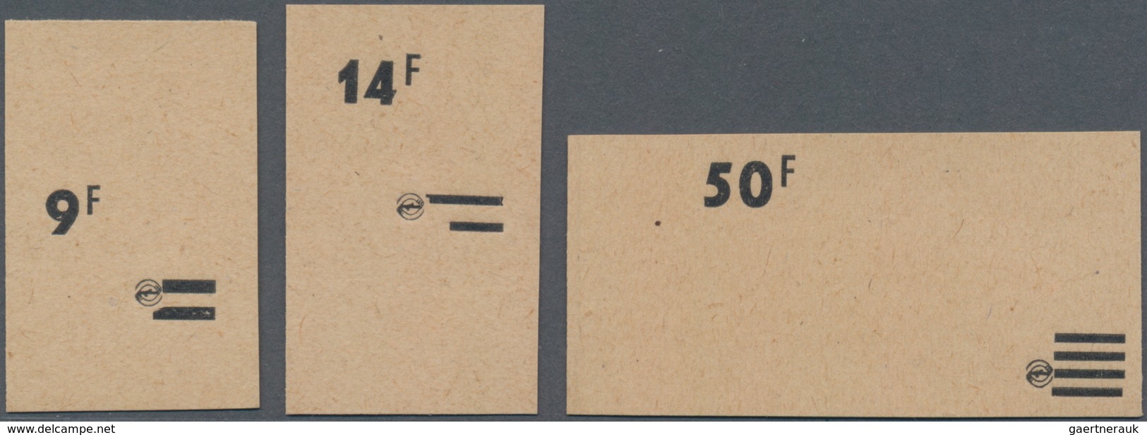 Saarland (1947/56): 1947, 9 F, 14 F Und 50 F Je Blanko-Abzug Des PROBEAUFDRUCKES Auf Braungrauem Pap - Neufs