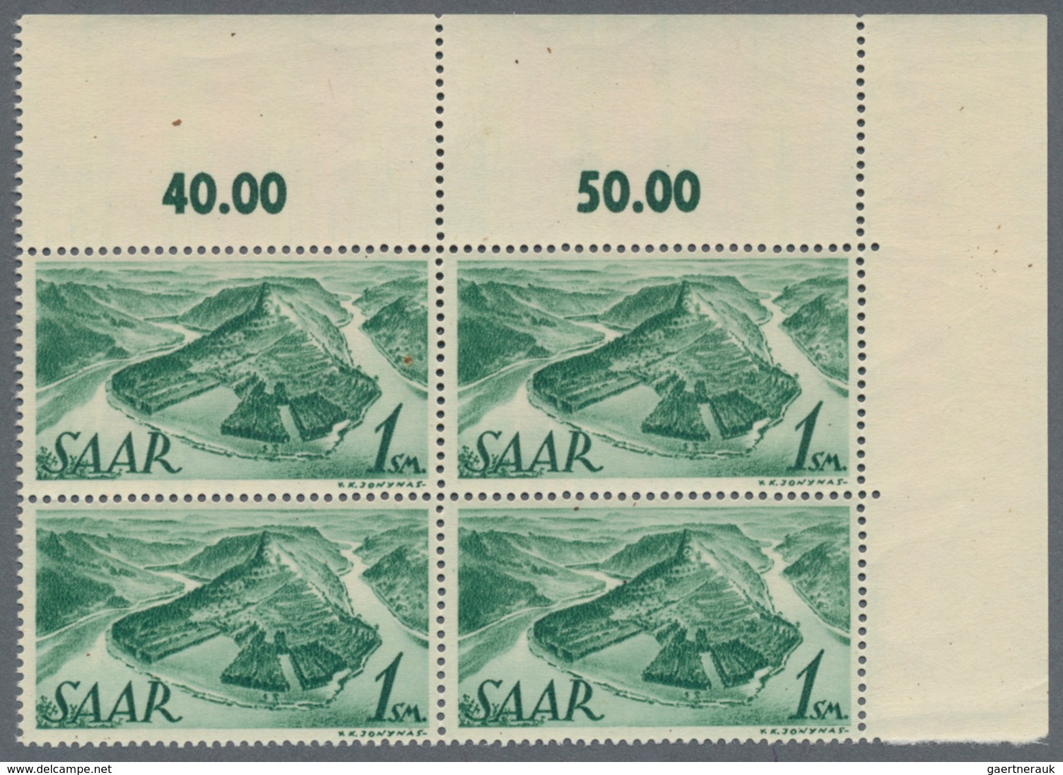 Saarland (1947/56): 1947, 1 SM Neuauflage Mit Druck Auf Der Gummiseite Im Viererblock Aus Der Rechte - Neufs