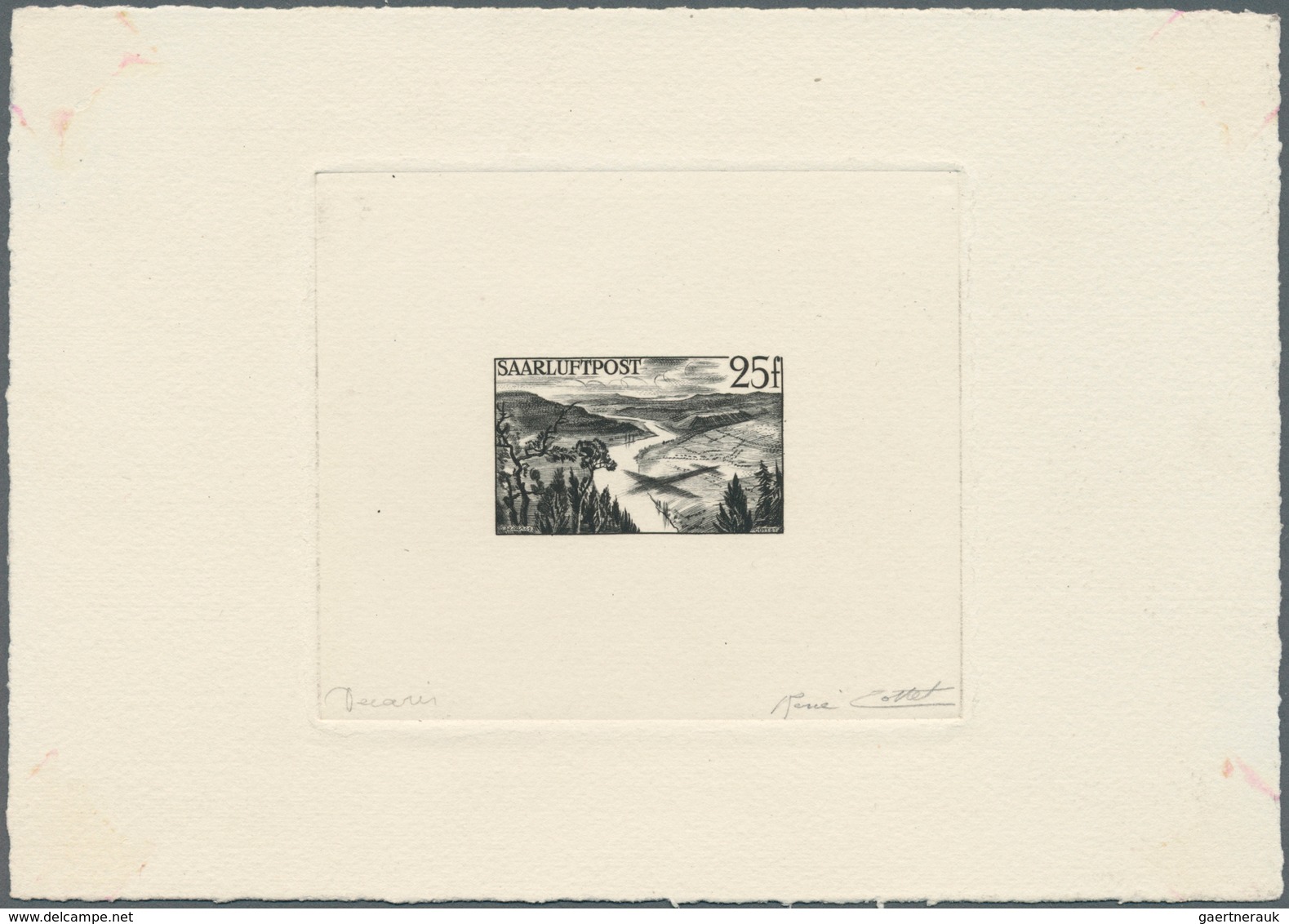 Saarland (1947/56): 1948, 25 Fr. Flugpostmarke Als épreuve D'artiste In Schwarz Mit Künstler-Untersc - Unused Stamps