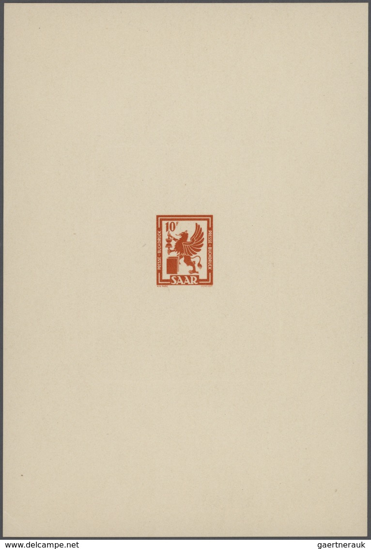 Saarland (1947/56): 1949, 10 C. - 50 Fr. Freimarken komplett 17 Werte als Ministerblocks auf Kartonp