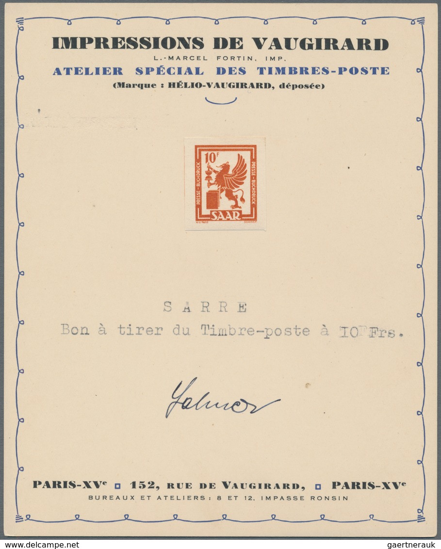 Saarland (1947/56): 1949/50. Außergewöhnliche Serie von 8 ungezähnten, gummierten Marken, fixiert au