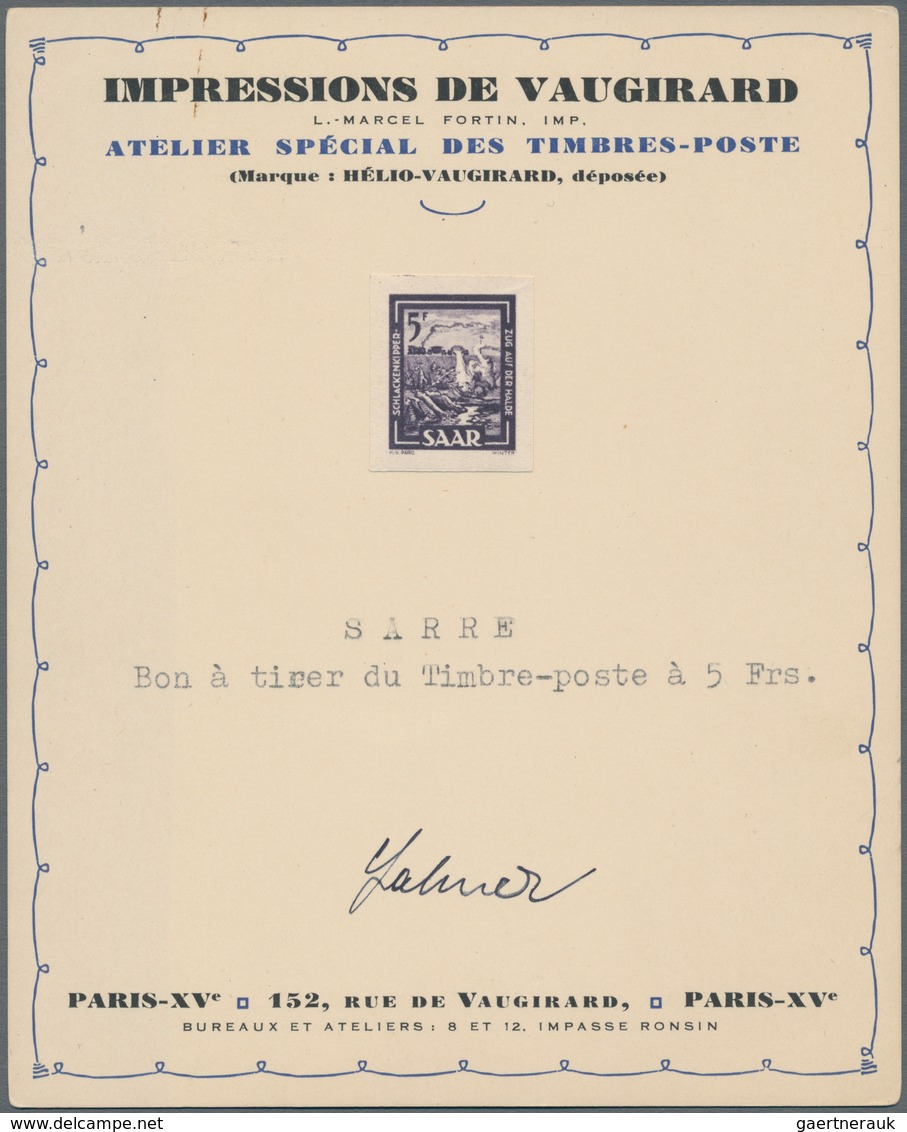 Saarland (1947/56): 1949/50. Außergewöhnliche Serie von 8 ungezähnten, gummierten Marken, fixiert au