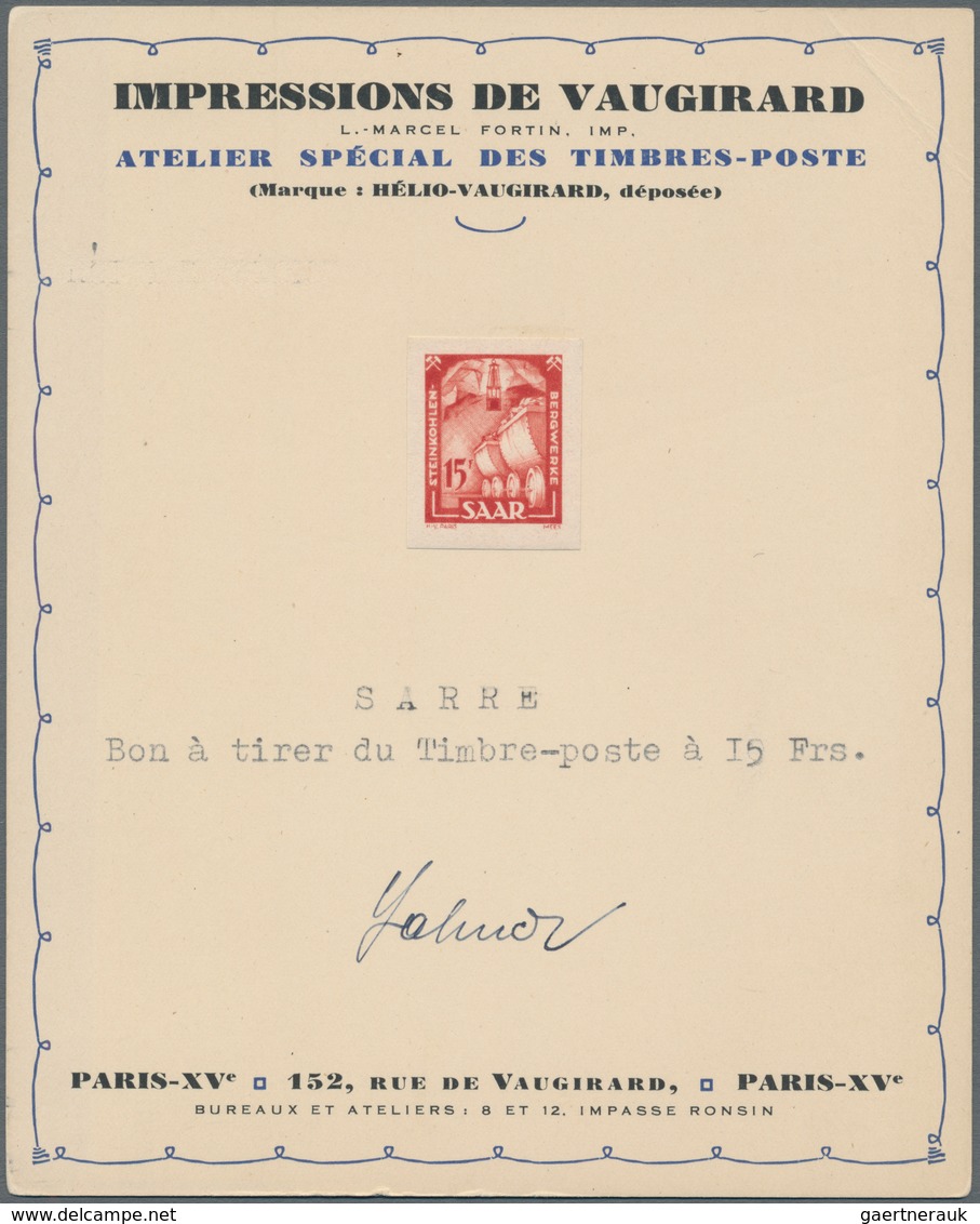 Saarland (1947/56): 1949/50. Außergewöhnliche Serie von 8 ungezähnten, gummierten Marken, fixiert au