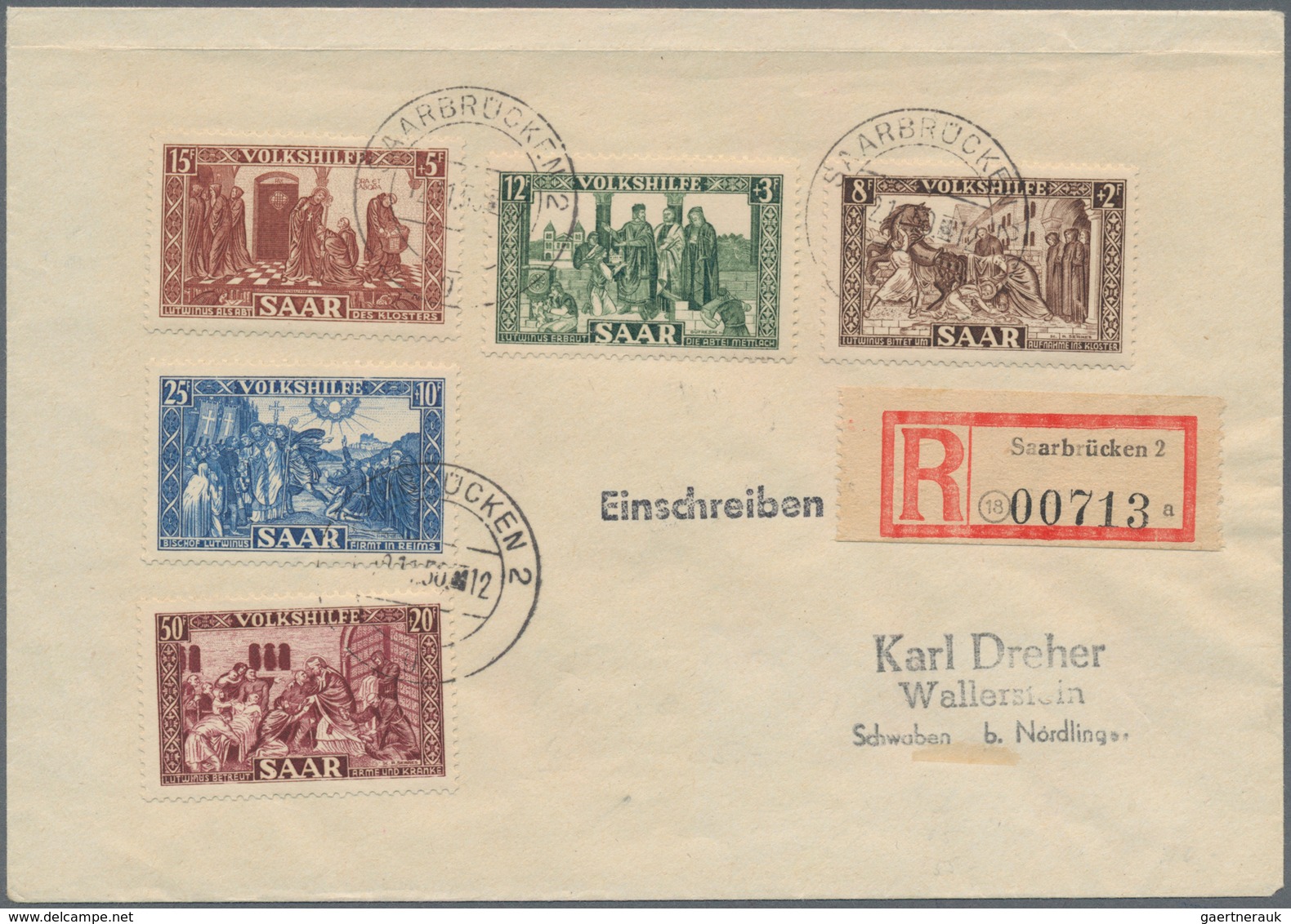 Saarland (1947/56): 1950, 8+2 Fr Bis 50+20 Fr Kpl. Volkshilfe A. R-Bf. Aus Saarbrücken + 2x 25+10 Fr - Unused Stamps