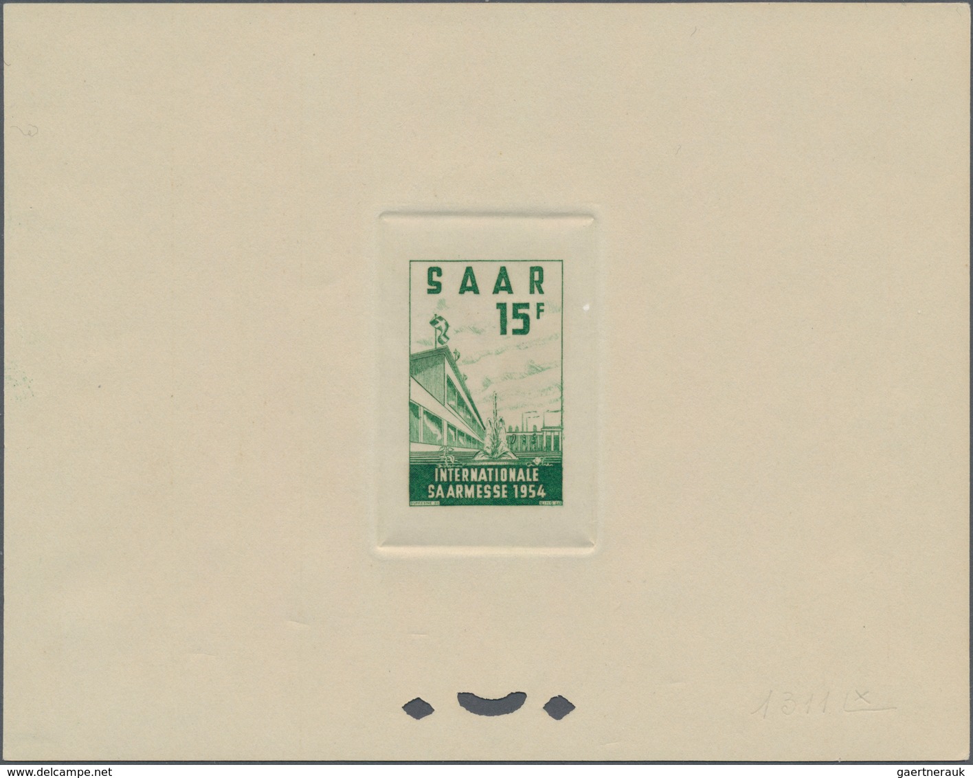 Saarland (1947/56): 1954, 15 Fr Saarmesse - 2 Farbproben In Violett Und Grün Format 140x110mm Auf Ka - Neufs