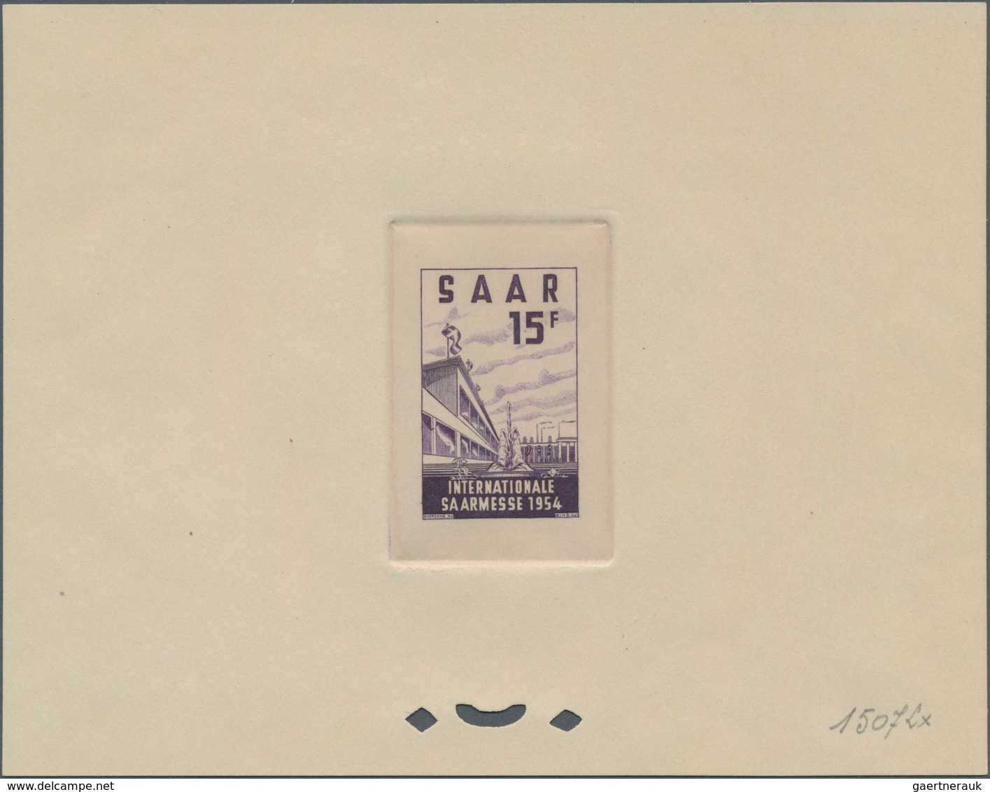 Saarland (1947/56): 1954, 15 Fr Saarmesse - 2 Farbproben In Violett Und Grün Format 140x110mm Auf Ka - Neufs