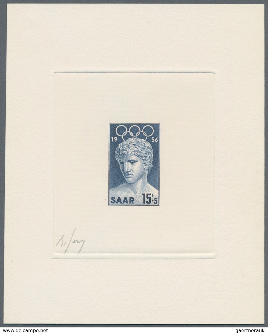 Saarland (1947/56): 1956, 15 Fr. Olympische Sommerspiele Als épreuve D'artiste In Dunkelblau Auf Kar - Unused Stamps