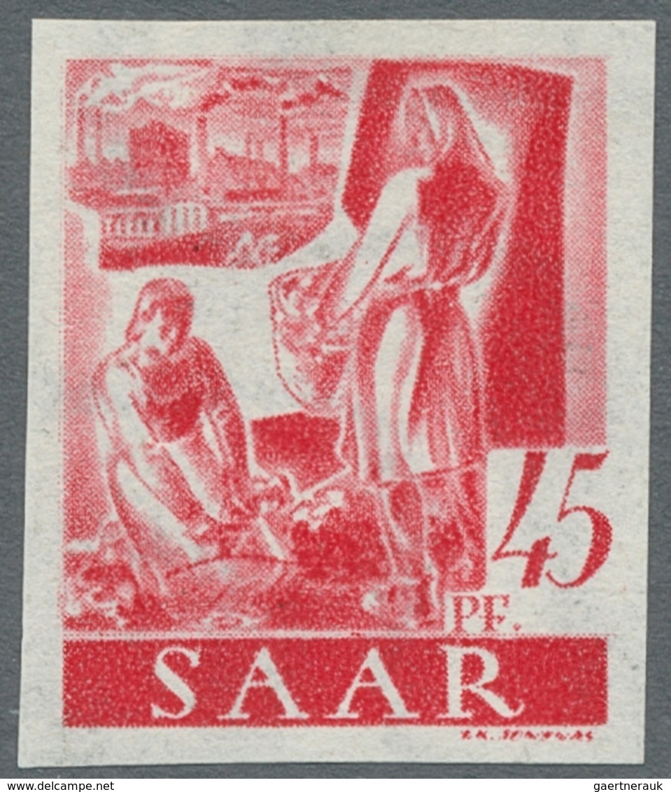 Saarland (1947/56): 1947, "45 Pfg. Dunkelrosarot Ungezähnt", Postfrischer Wert Mit Seltener Kombinat - Unused Stamps