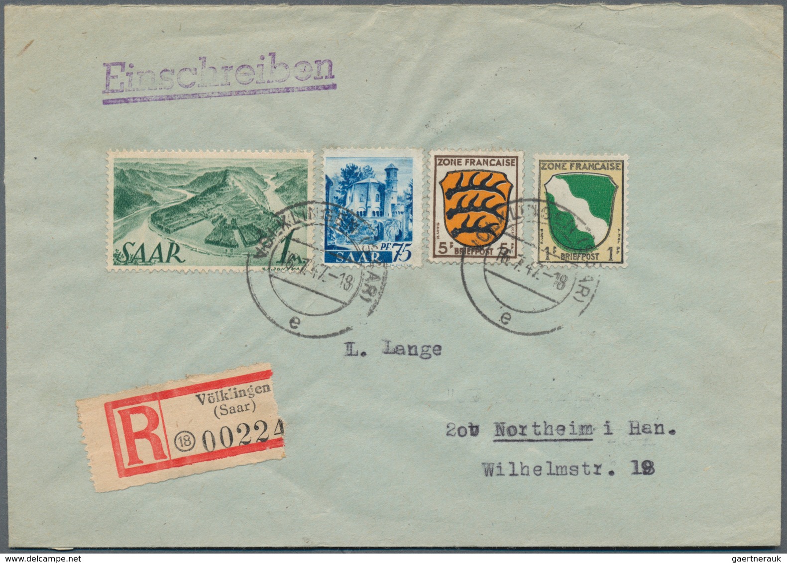 Saarland (1947/56): 1947, 75 Pfg. Dunkelultramarin Mit Wasserzeichen 1 X Auf überfrankiertem R-Brief - Unused Stamps