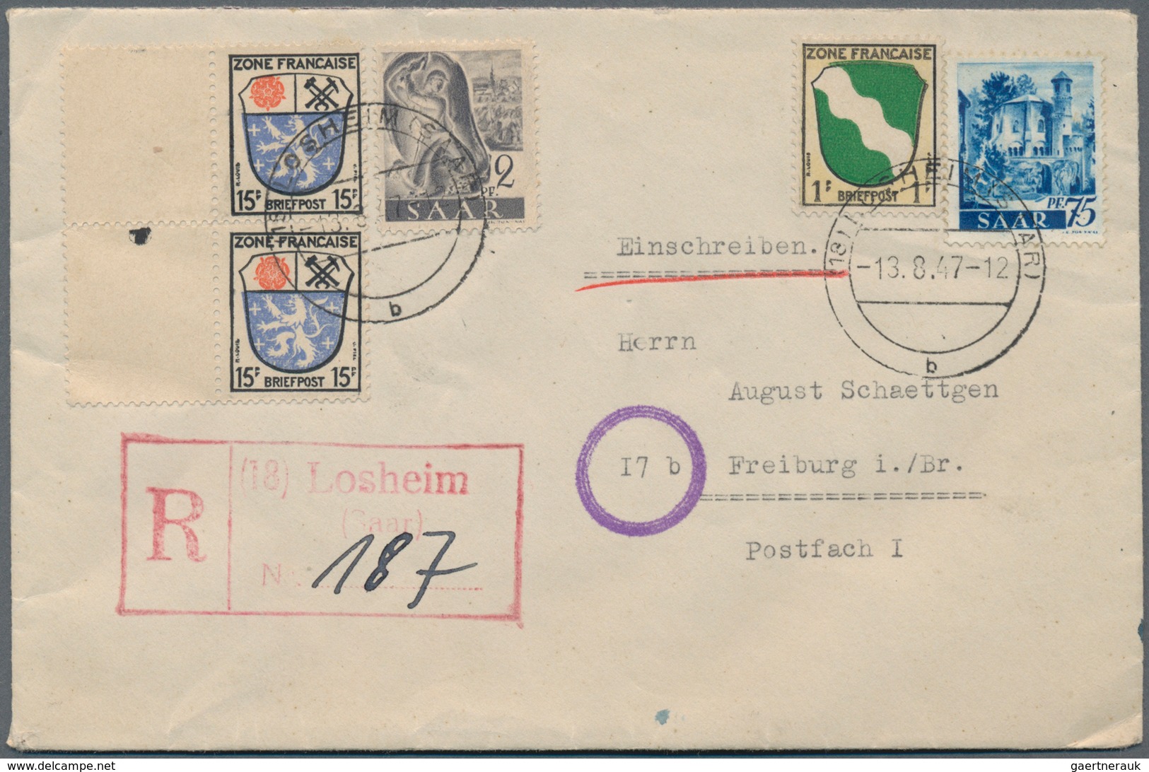 Saarland (1947/56): 1947, 75 Pfg. Dunkelultramarin Mit Wasserzeichen 1 X Auf überfrankiertem R-Brief - Unused Stamps