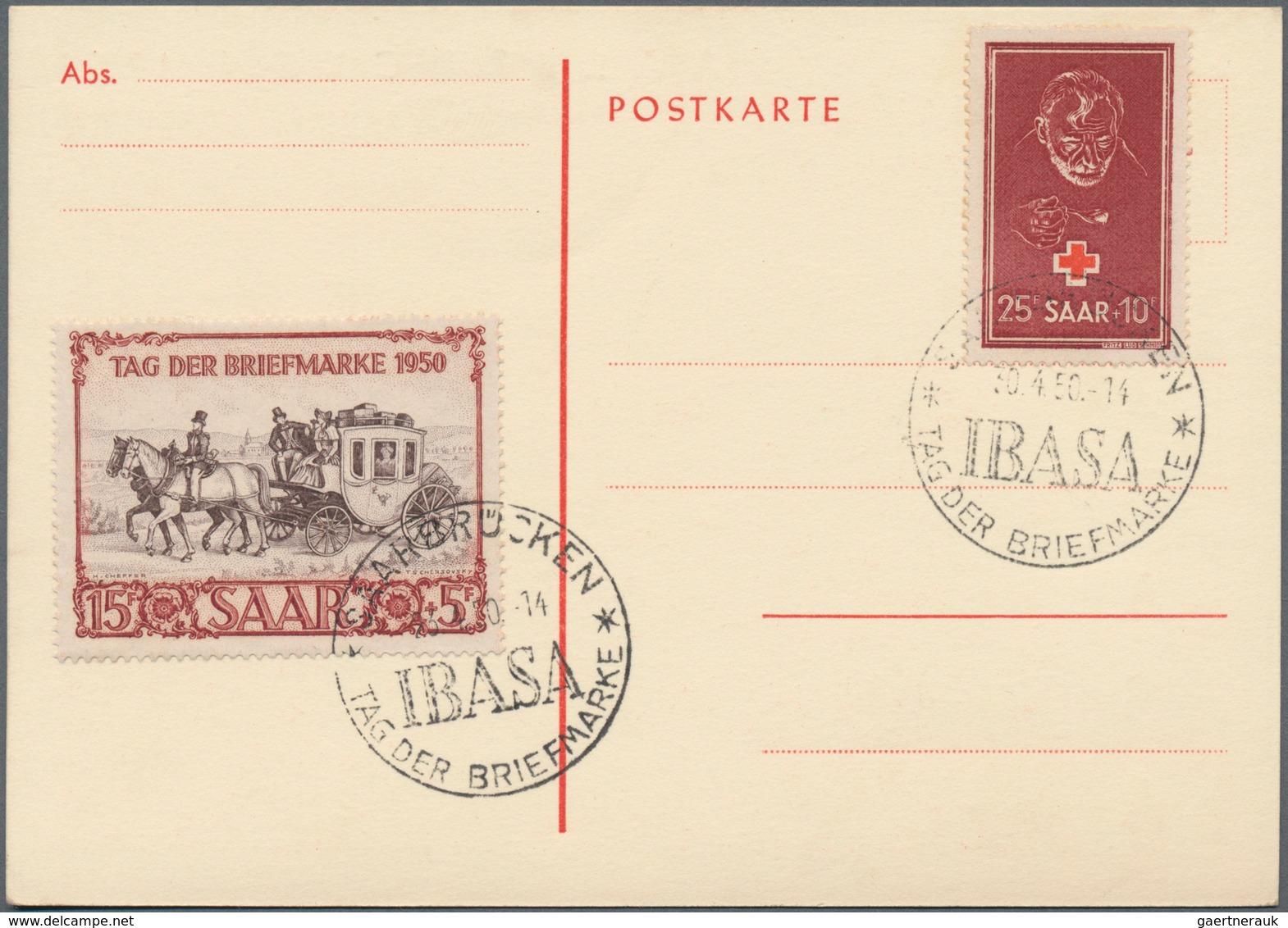 Saarland (1947/56): 1950, 15+5 Fr Kolping U. 15+5 Fr IBASA MiF Auf R-Brief + 15+5 Fr IBASA U. RK A. - Unused Stamps