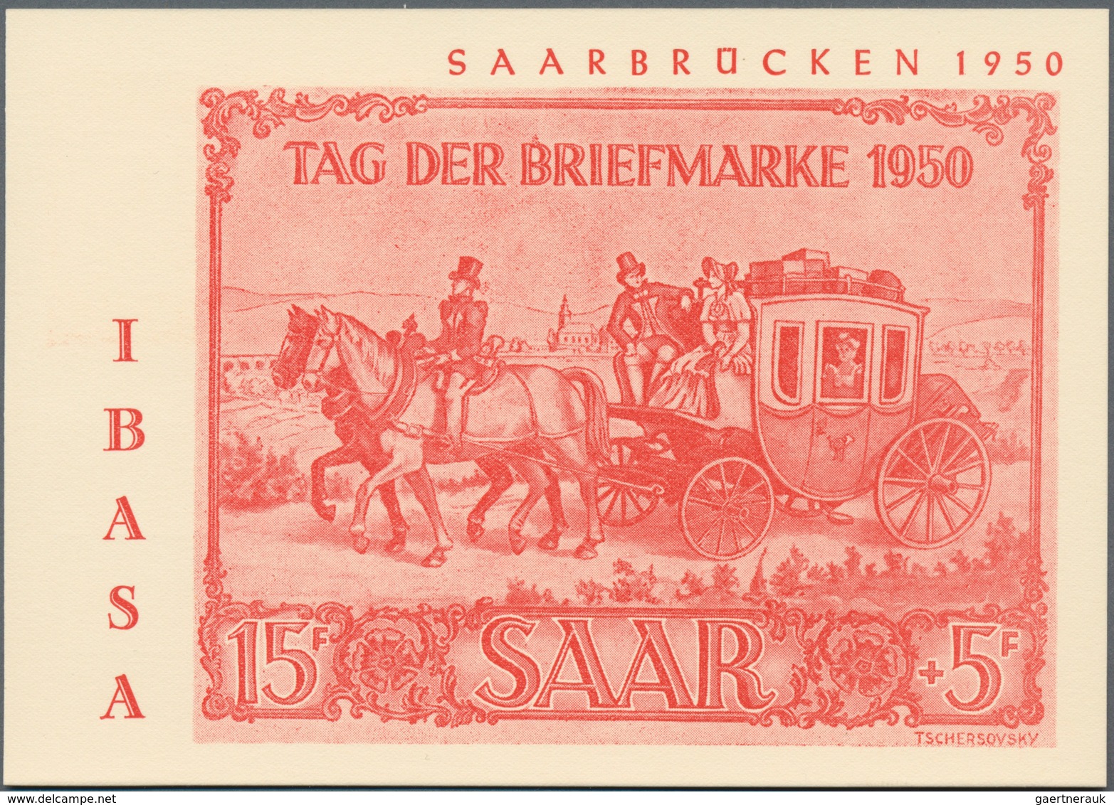 Saarland (1947/56): 1950, 15+5 Fr IBASA aus der linken unteren Bogenecke mit Bogen-Nr. "74766" und r