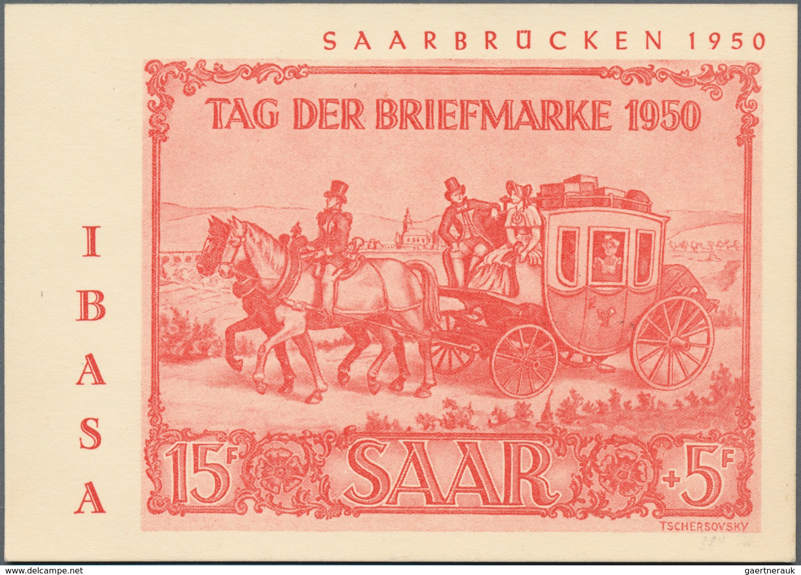 Saarland (1947/56): 1950, 15+5 Fr IBASA aus der linken unteren Bogenecke mit Bogen-Nr. "74766" und r