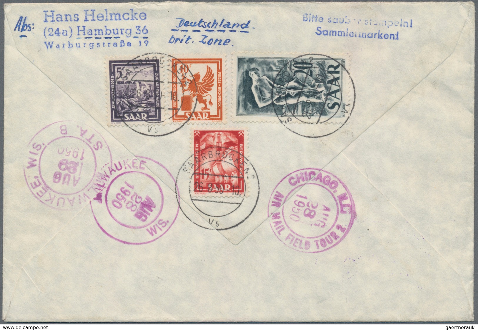 Saarland (1947/56): 1950, Ibasa, Zweimal Waagerechtes Zwischenstegpaar Und Zusatzfrankatur Rückseiti - Unused Stamps