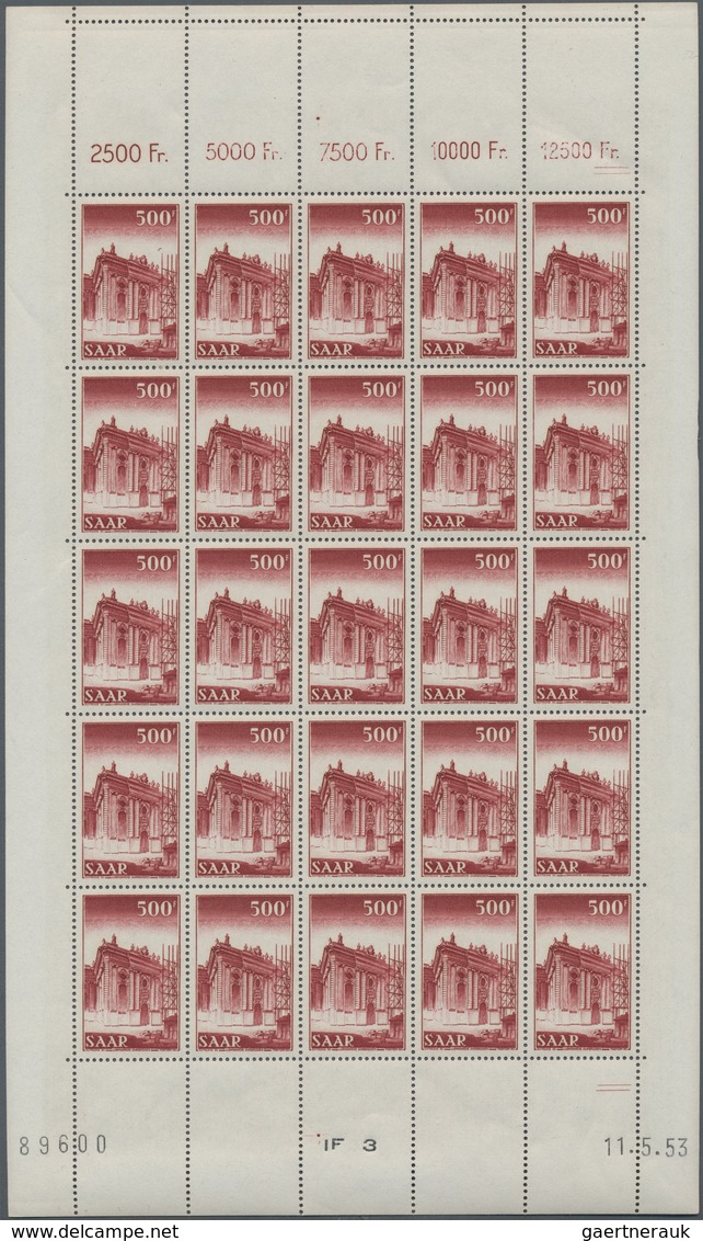 Saarland (1947/56): 1953, 500 Fr Ludwigskirche Im Postfrischen Originalbogen Mit Bogen-Nr. Und Druck - Neufs