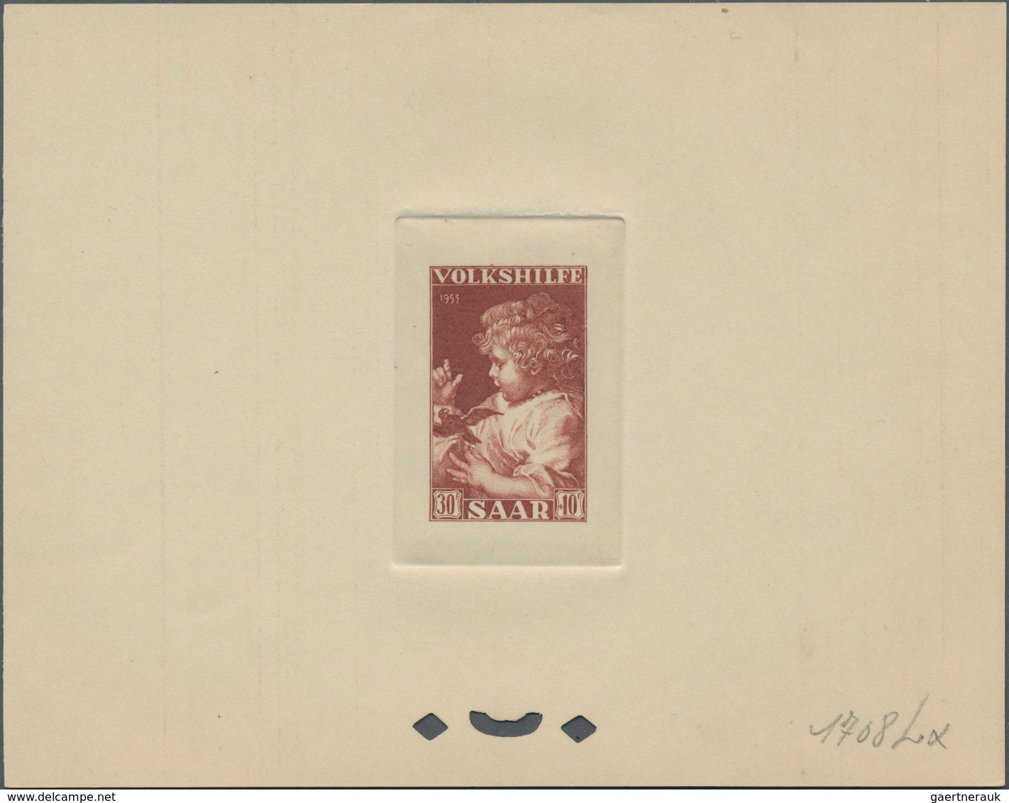 Saarland (1947/56): 1952, Volkshilfe 1953 Auf 3 Vorlagekartons In Grün, Schiefer Und Violett Im Form - Unused Stamps