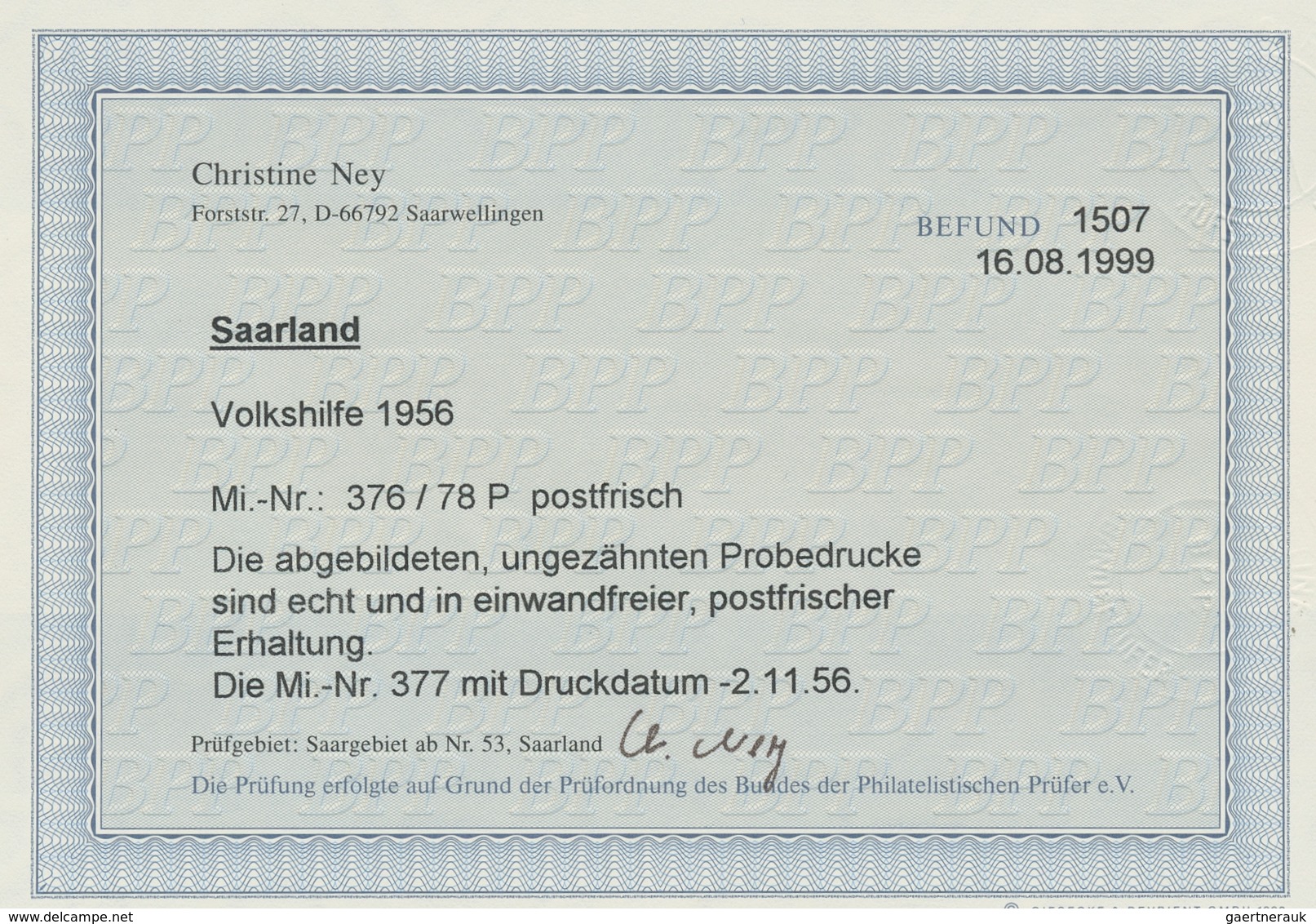 Saarland (1947/56): 1956, "Volkshilfe Als Ungezähnte Probedrucke", Postfrischer Satz In Tadelloser E - Unused Stamps