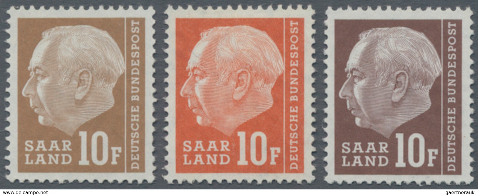 Saarland (1957/59) - OPD Saarbrücken: 1957, Freimarke Heuss (II) 10 F Drei Probedrucke In Den Farben - Unused Stamps