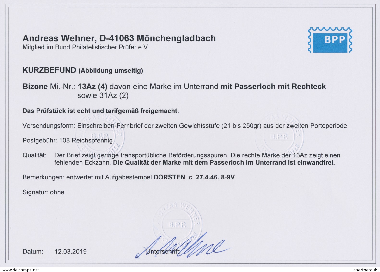 Bizone: 1945, 6 Pf Englischer Druck, Dabei Eine Marke Im Unterrand Mit Passerloch Und Rechteck Sowie - Altri & Non Classificati