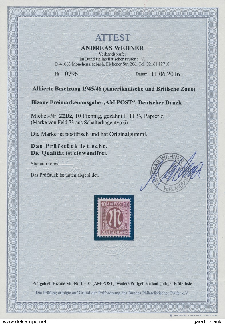 Bizone: 1945, AM-Post 10 Pfg. Deutscher Druck Orangebraun Und Dort In Der Sehr Seltenen Zähnung 11½! - Sonstige & Ohne Zuordnung