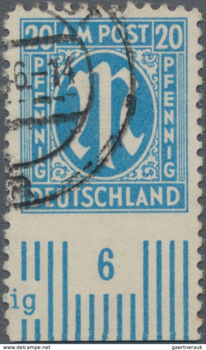 Bizone: 1945, Deutscher Druck 20 Pf Preussischblau, Unten UNGEZÄHNTES Unterrandstück Von Feld 96, En - Altri & Non Classificati