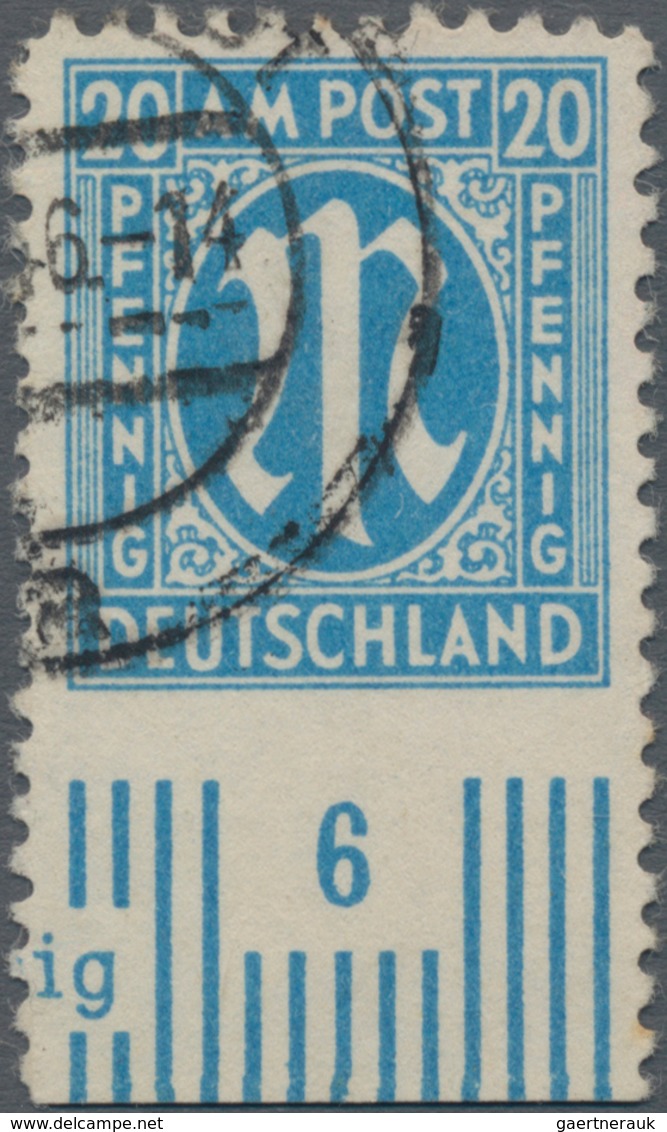 Bizone: 1945, Deutscher Druck 20 Pf Preussischblau, Unten UNGEZÄHNTES Unterrandstück Von Feld 96, En - Sonstige & Ohne Zuordnung