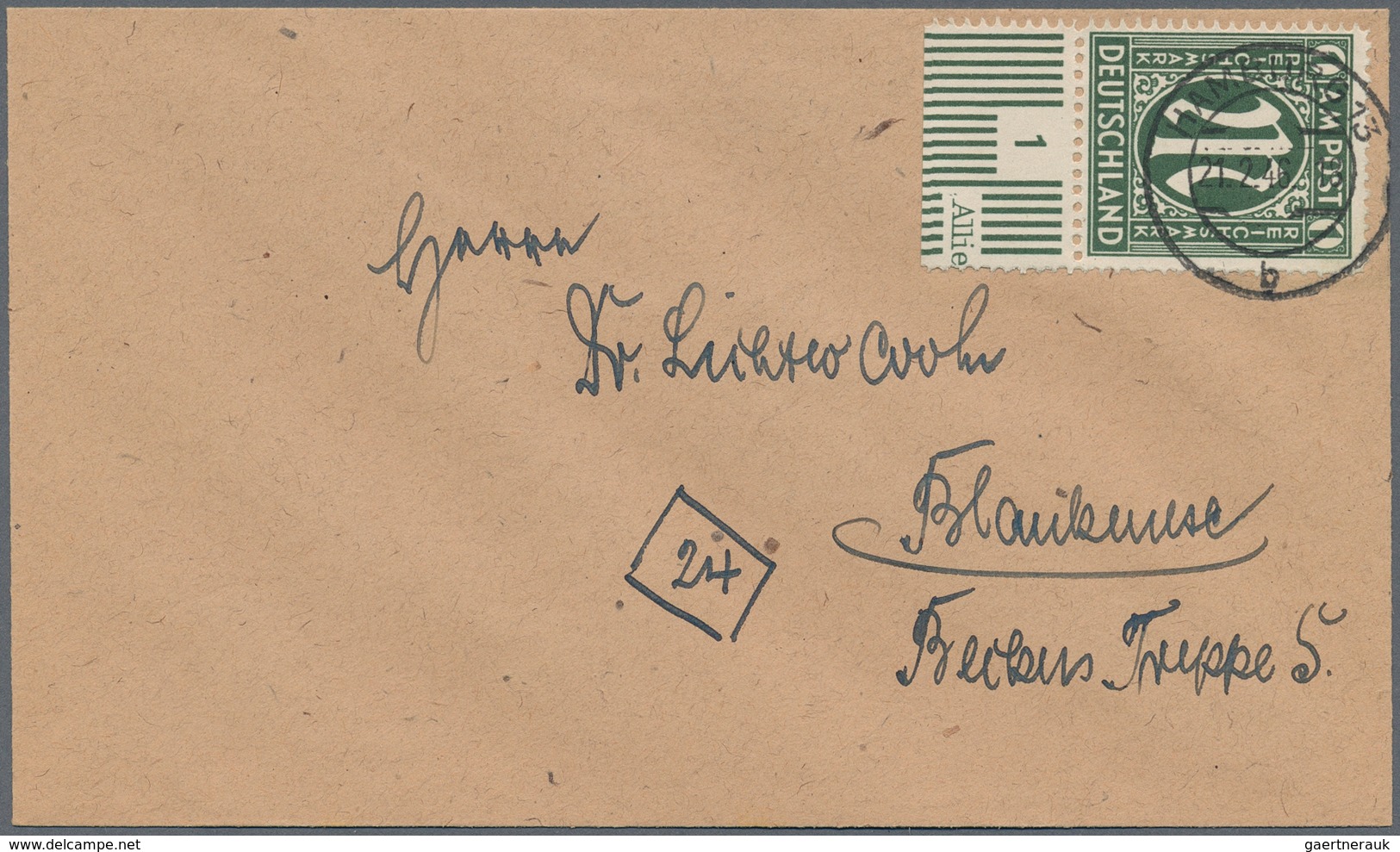 Bizone: 1945, 1 RM AM-Post Vom Unterrand (Reihennummer 1 - 4) Gestempelt "HAMBURG" Je Auf 4 Adressie - Altri & Non Classificati