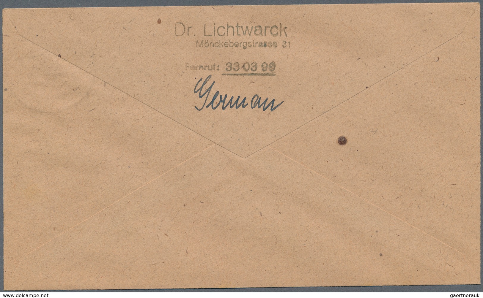 Bizone: 1945, 1 RM AM-Post vom Unterrand (Reihennummer 1 - 4) gestempelt "HAMBURG" je auf 4 adressie