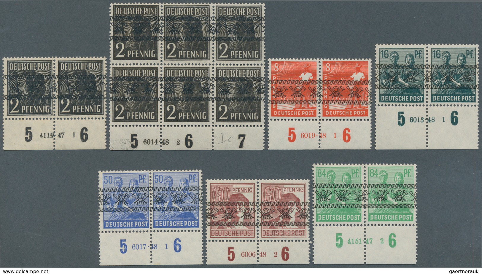 Bizone: 1948, Freimarken Arbeiterserie Mit Bandaufdruck, 7 Einheiten Vom Bogenunterrand Mit Verschie - Altri & Non Classificati