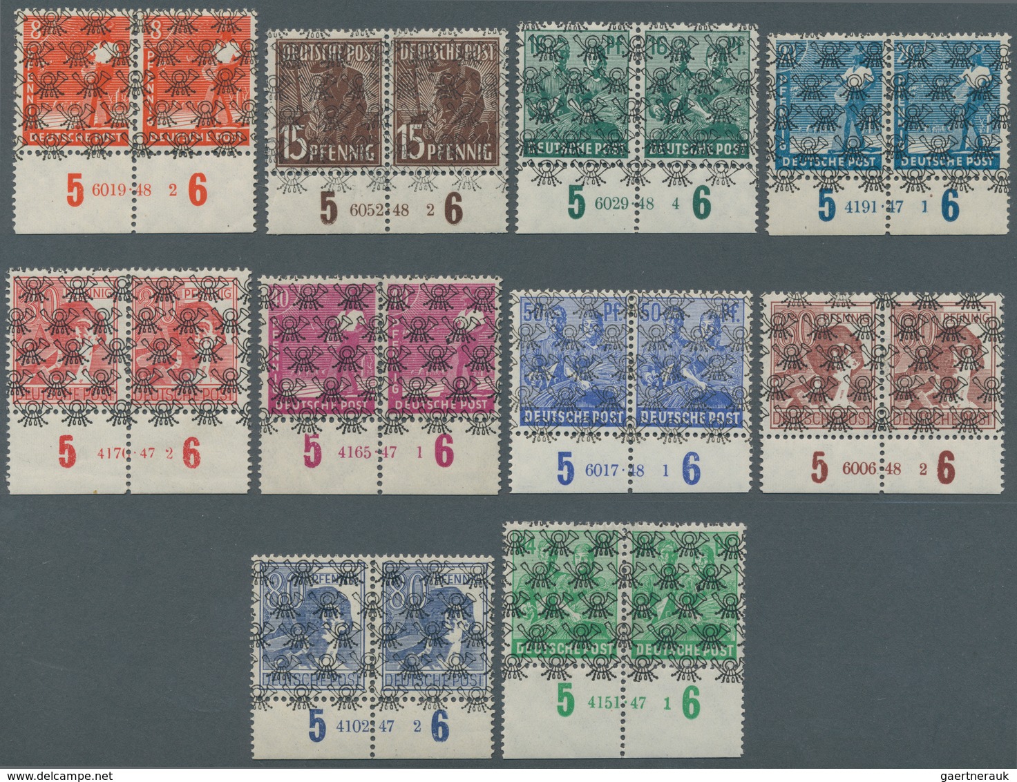 Bizone: 1948, Freimarken Ex. 8 Pf Bis 84 Pf Arbeiterserie, 10 Werte Je Im Waagerechten Postfrischen - Altri & Non Classificati