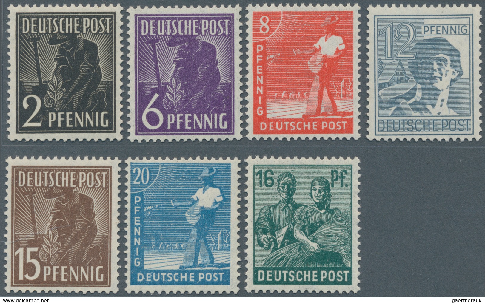 Bizone: 1948, 7 Werte Arbeiter Mit Netzaufdruck Auf Der Gummiseite, Tadellos Postfrisch, Signiert Un - Other & Unclassified