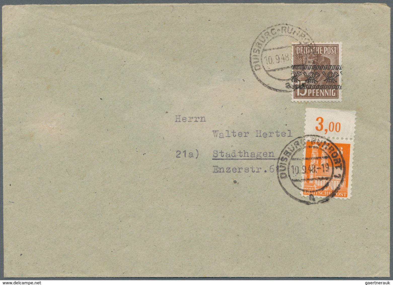 Bizone: 1948, 15 Pf Siena Arbeiter Bandaufdruck (farbgeprüft "b" Arge) U. 15 Pf Orange Bauten, Porto - Autres & Non Classés