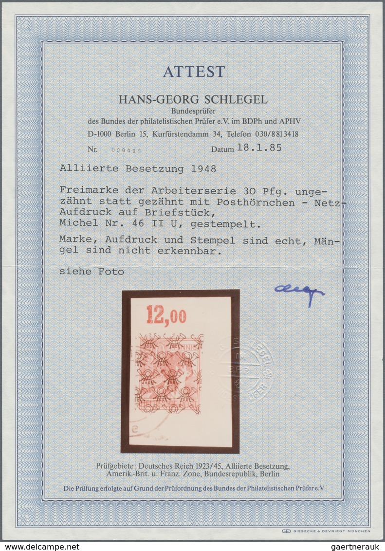 Bizone: 1948, Netzaufdruck 30 Pfg. Vierseitig UNGEZÄHNT Als Oberrandstück Auf Briefstück, Fotoattest - Altri & Non Classificati