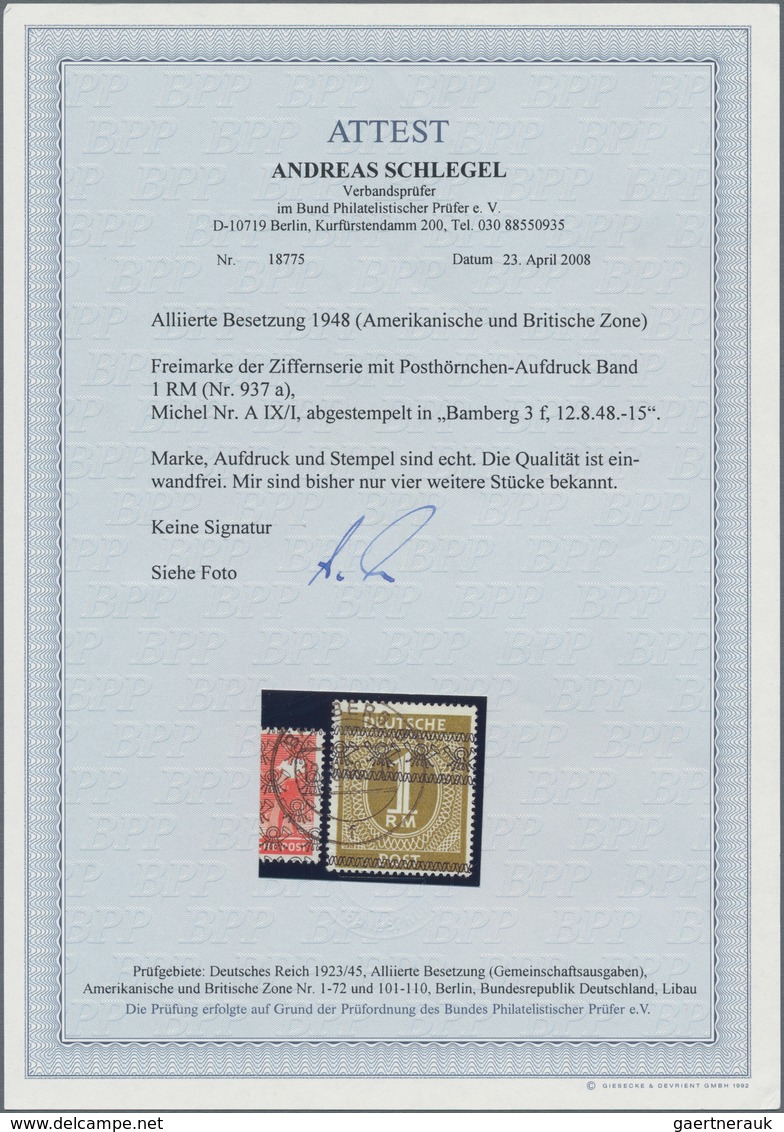 Bizone: 1948, 1 RM Bandaufdruck, Abgestempelt Mit Sonderstempel In "Bamberg 3 F, 12.8.48. -15". Foto - Other & Unclassified