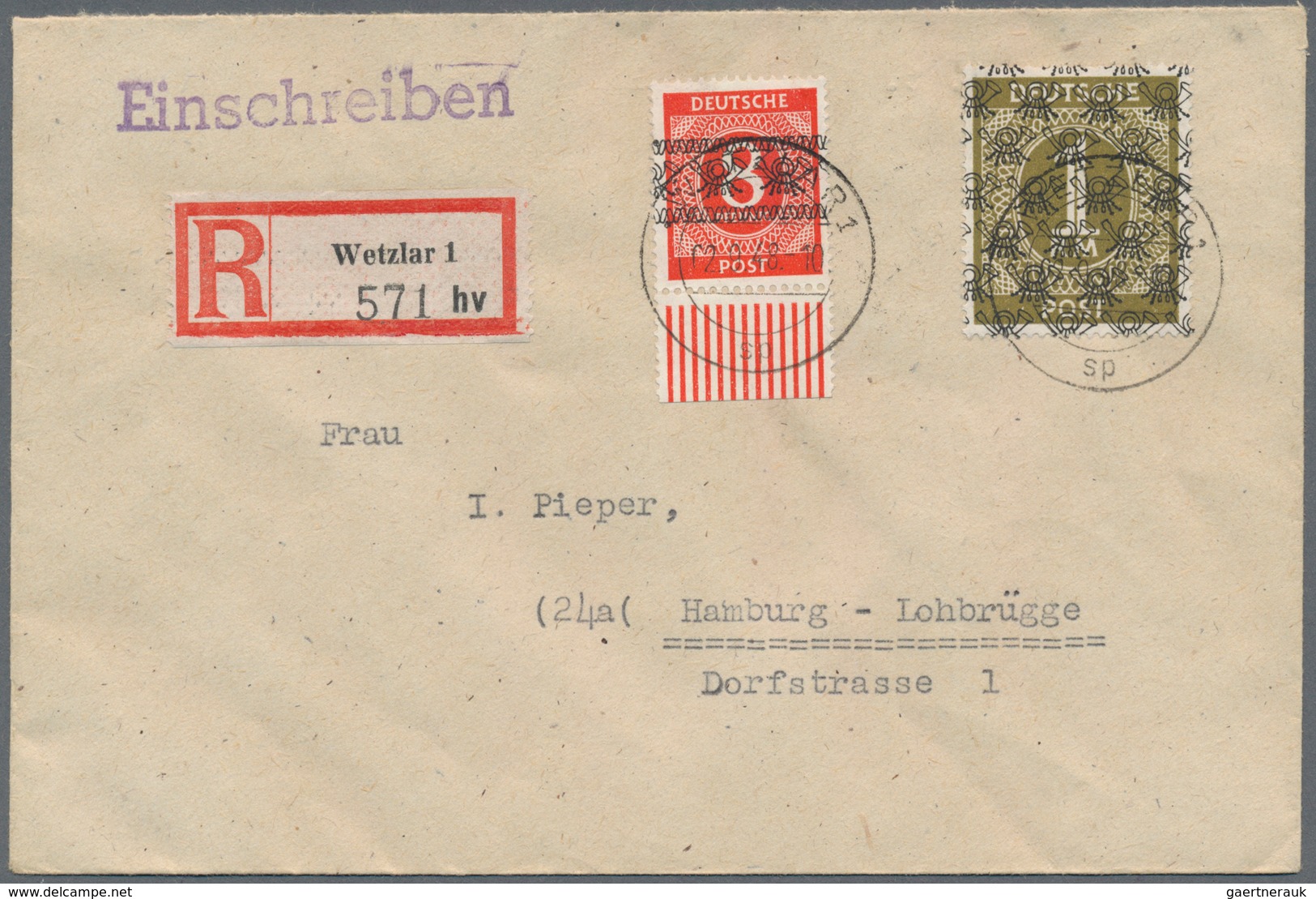 Bizone: 1948, 1 RM Ziffern Mit Netzaufdruck Und 8 Pf Bandaufdruck Auf R-Brief Ab "WETZLAR 2.9.48" Na - Sonstige & Ohne Zuordnung