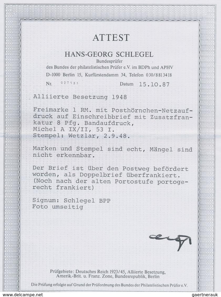 Bizone: 1948, 1 RM Ziffern Mit Netzaufdruck Und 8 Pf Bandaufdruck Auf R-Brief Ab "WETZLAR 2.9.48" Na - Other & Unclassified