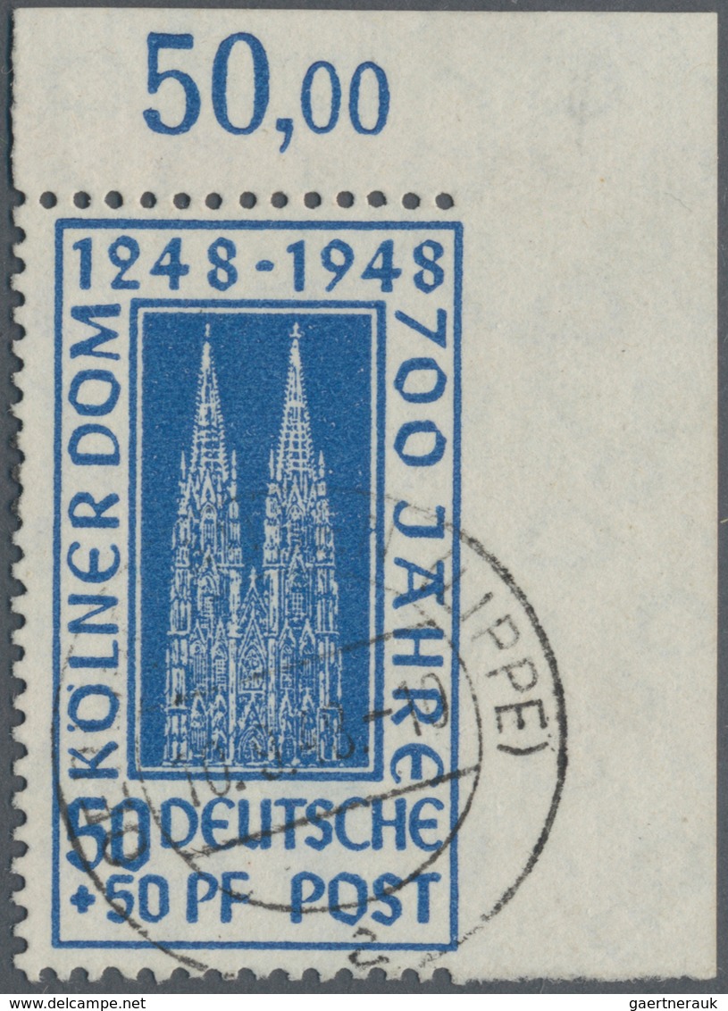 Bizone: 1948, 50 Pfg. Kölner Dom Aus Der Rechten Oberen Bogenecke, Rechts UNGEZÄHNT, Zentrisch Entwe - Autres & Non Classés