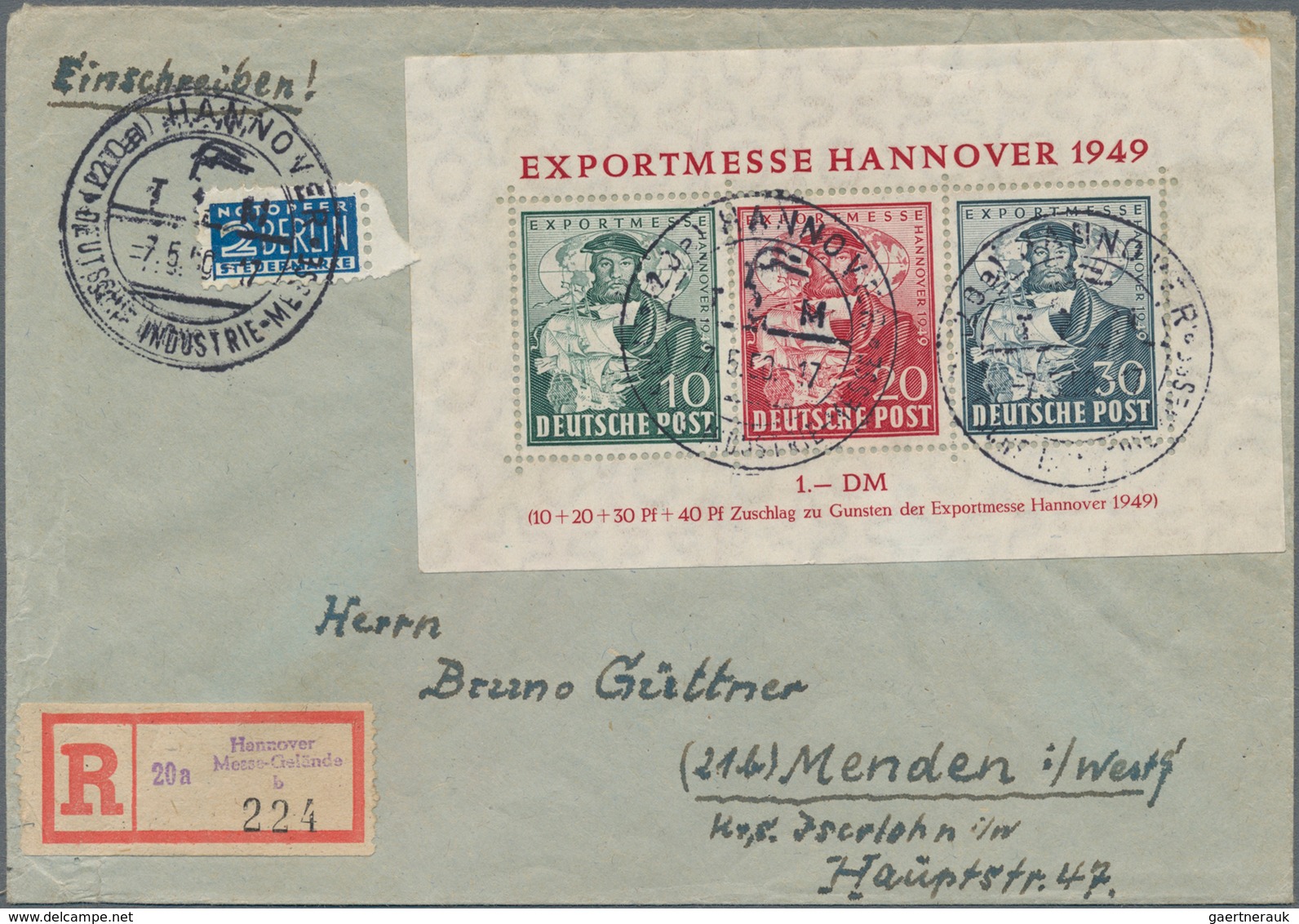 Bizone: 1949, Exportmesse Hannover Blockausgabe Mit Der Seltenen Farbe "30 Pf. Dunkelgrünlichgraubla - Autres & Non Classés