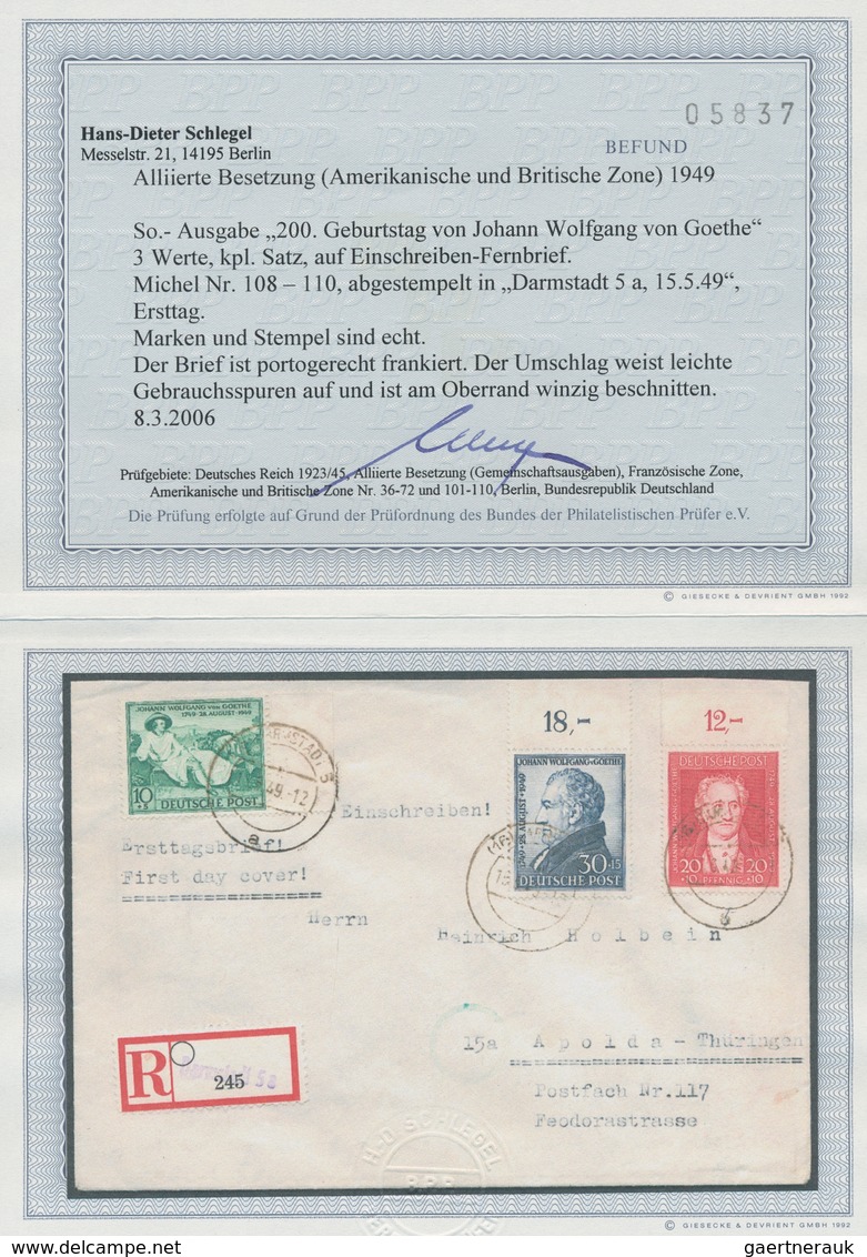 Bizone: 1949, "Goethe" Komplett Auf Portorichtigem Ersttags-R-Brief DARMSTADT 5 A, 15.5.49 Nach Apol - Other & Unclassified