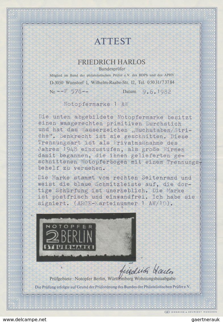 Bizone - Zwangszuschlagsmarken: 1948, 2 Pf Notopfermarke Mit Waager. Primitiven Durchstich Vom Recht - Other & Unclassified