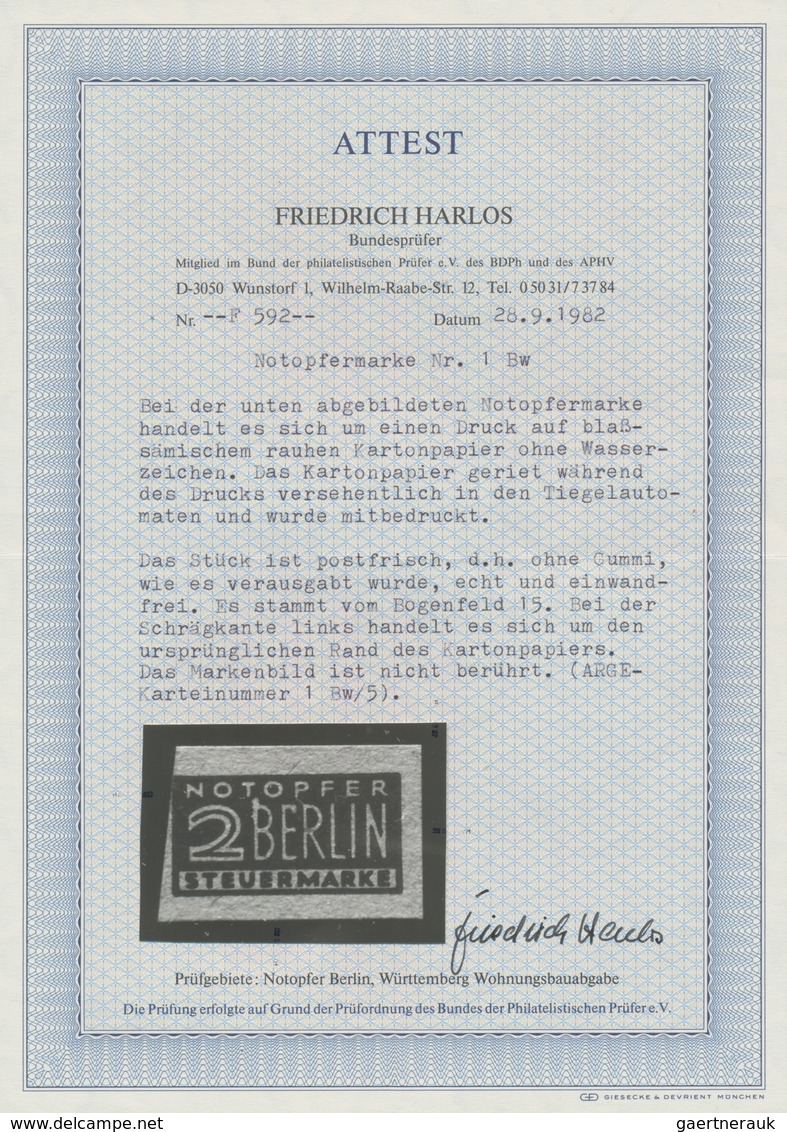 Bizone - Zwangszuschlagsmarken: 1948, 2 Pf Notopfermarke Geschnitten Aus Bogenfeld 15 Mit Druck Auf - Sonstige & Ohne Zuordnung