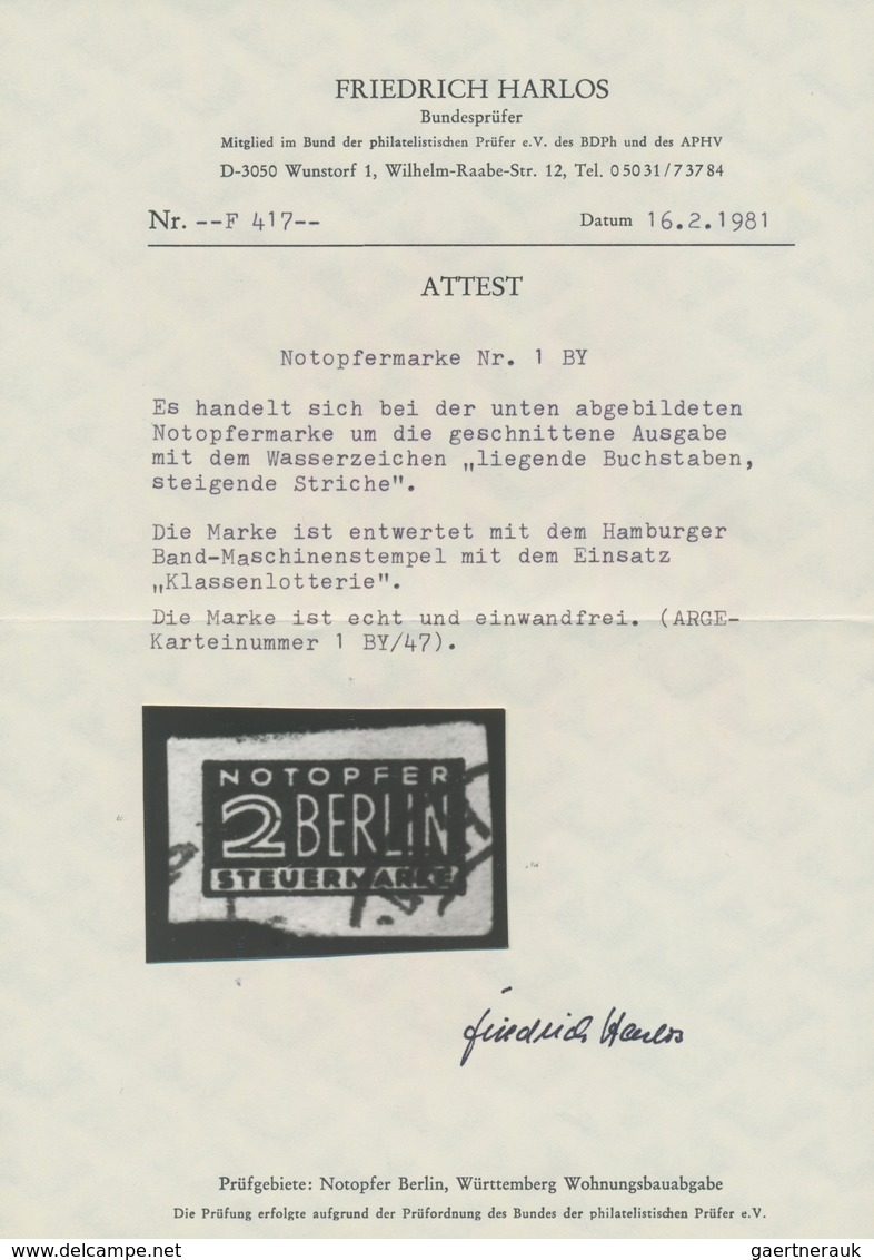 Bizone - Zwangszuschlagsmarken: 1948, 2 Pf Notopfermarke Geschnitten Entwertet Mit Hamburger Band-Ma - Other & Unclassified