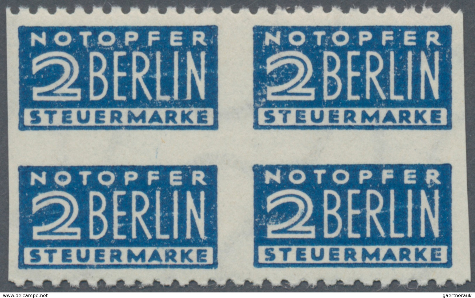 Bizone - Zwangszuschlagsmarken: 1948, 2 Pf Notopfermarke Im 4er-Block Senkr. Ungezähnt Postfrisch, L - Autres & Non Classés