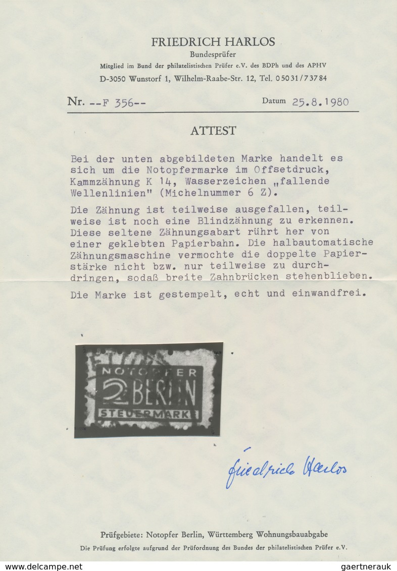 Bizone - Zwangszuschlagsmarken: 1948, 2 Pf Notopfermarke Mit Geklebter Papierbahn, Dadurch Zähnung T - Sonstige & Ohne Zuordnung