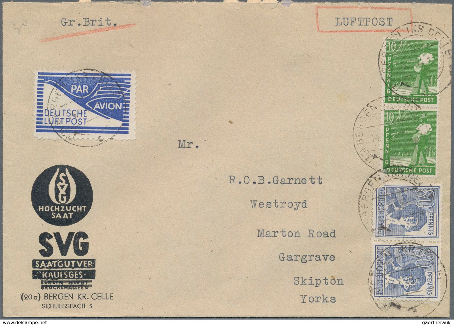 Bizone - Flugpost-Zulassungsmarke: 1948, JEIA-Zulassungsmarke Auf Luftpostbrief Frankiert Mit Je Zwe - Sonstige & Ohne Zuordnung