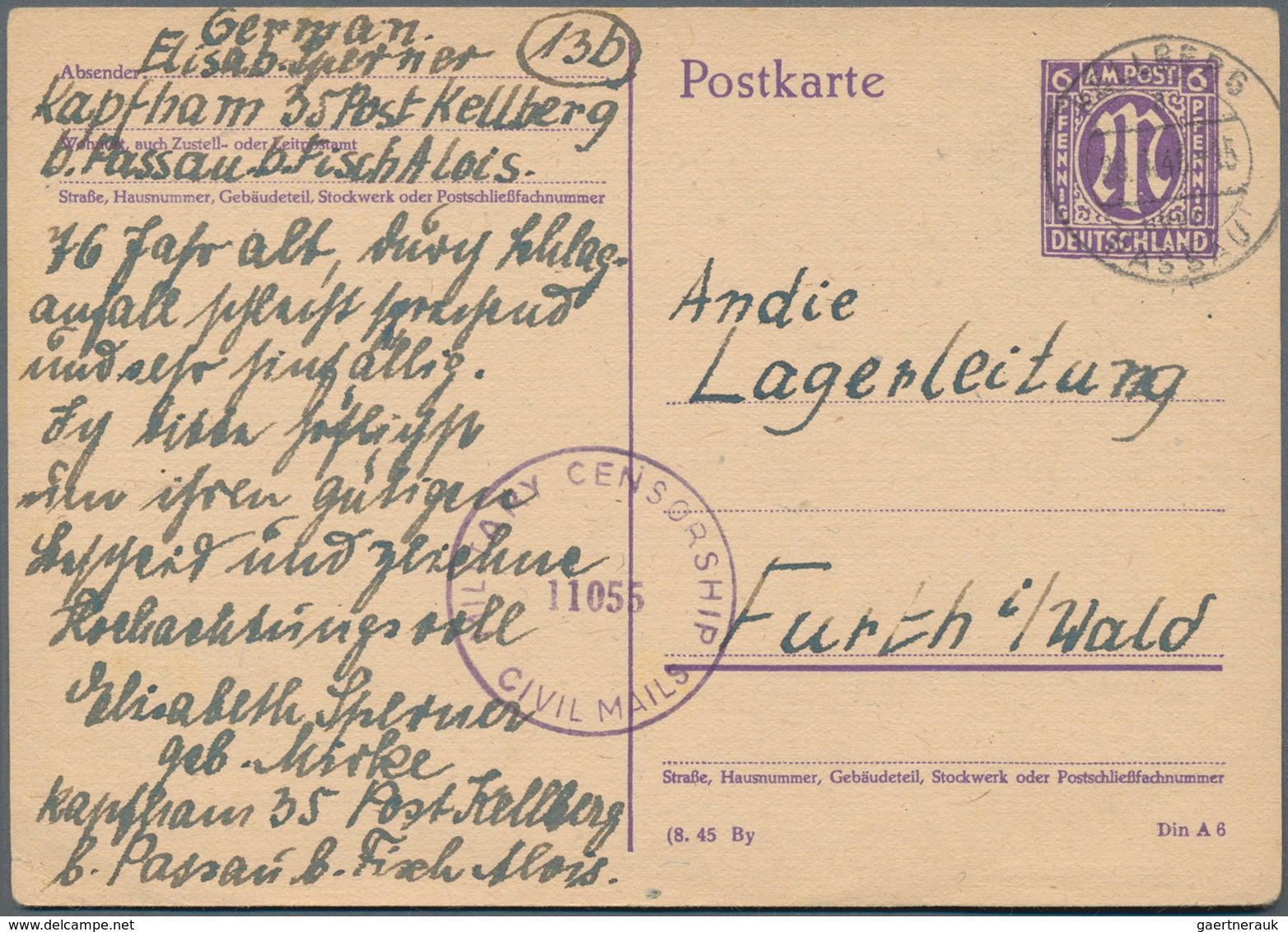 Bizone - Ganzsachen: 1945, 6 Pf Violett AM-Post Ganzsachenkarte Ohne Klammer Nach "(8.45" Im Druckve - Altri & Non Classificati