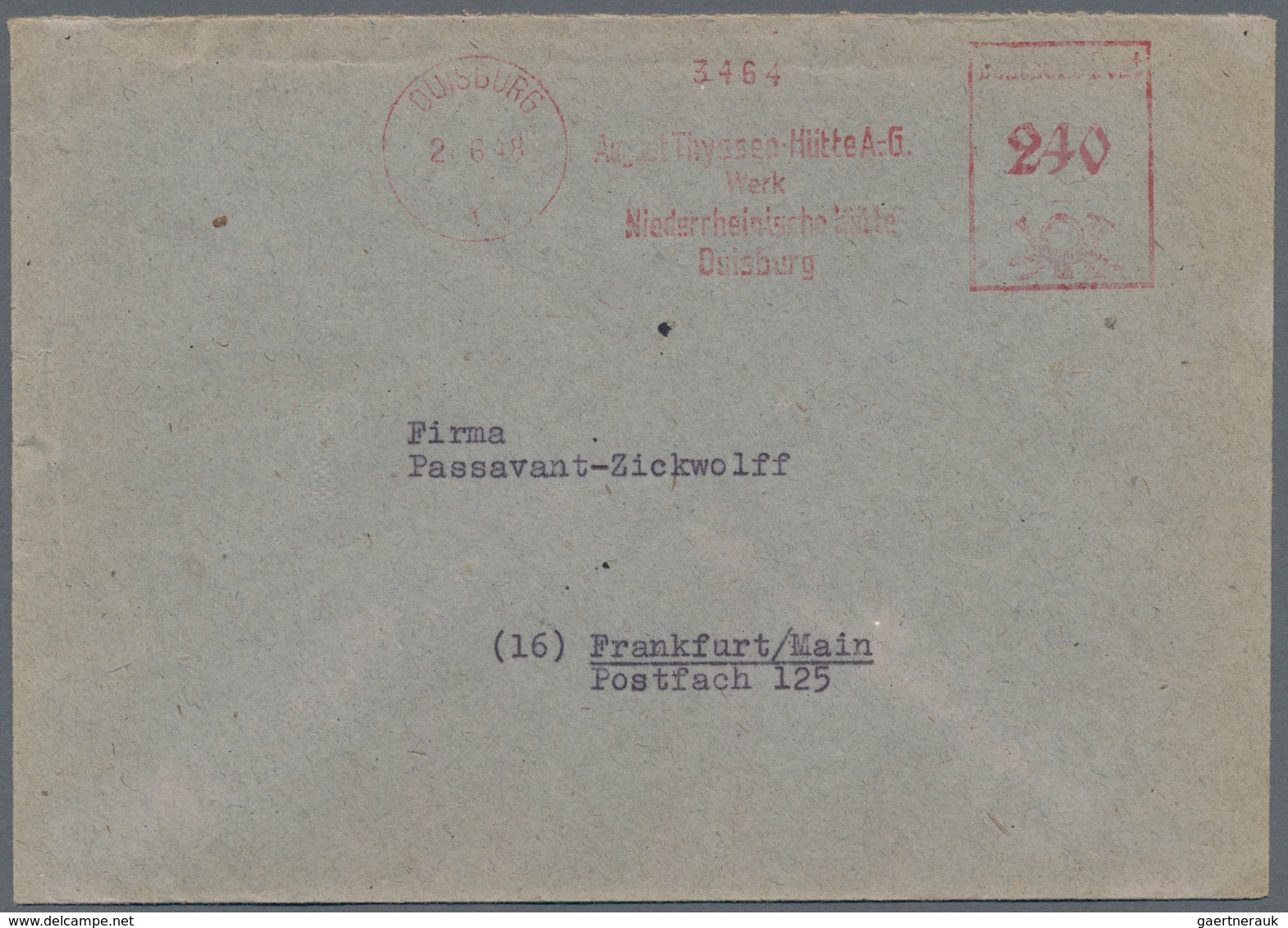 Bizone - Besonderheiten: 1948, ZEHNFACH-Absenderfreistempel: Konvolut mit 4 Belegen, dabei 240 Pf "R