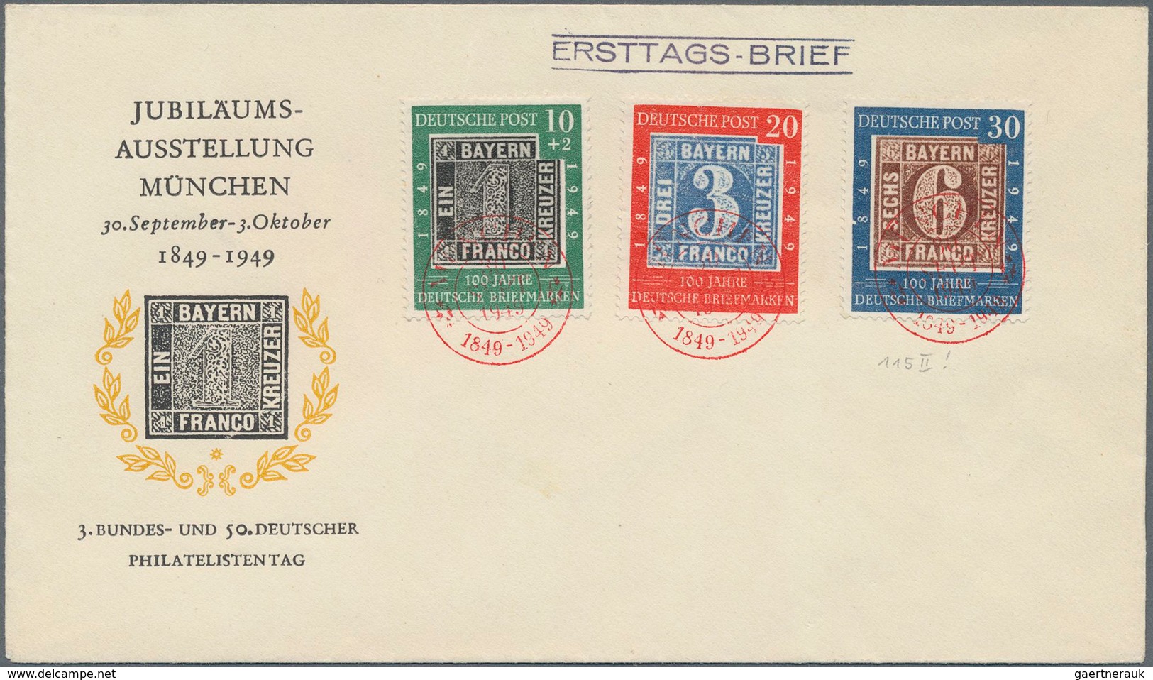 Bundesrepublik Deutschland: 1949, 100 Jahre Dt. Briefmarke 3 Werte Kpl. Auf FDC Mit Rotem SoStpl., Z - Altri & Non Classificati