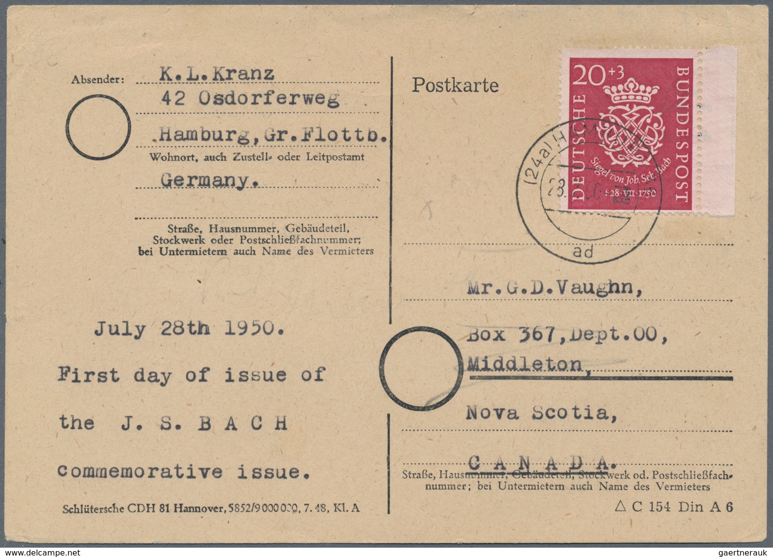 Bundesrepublik Deutschland: 1950, 10+2 Pf Grün Und 20+3 Pf Karmin Je Auf FDC-Karte Vom 28.7. Portori - Other & Unclassified