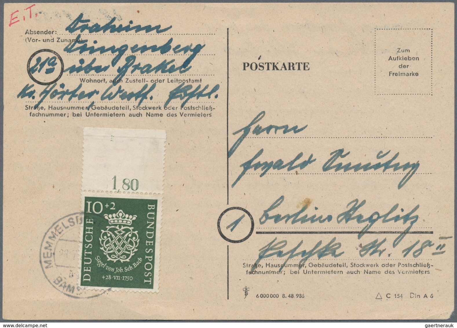 Bundesrepublik Deutschland: 1950, 10+2 Pf Grün Und 20+3 Pf Karmin Je Auf FDC-Karte Vom 28.7. Portori - Sonstige & Ohne Zuordnung